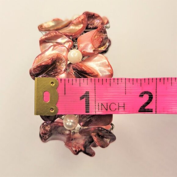 Wine Red Shell White Pearls Adjustable Cuff Bracelet Bangle - NEW - Picture 16 of 16